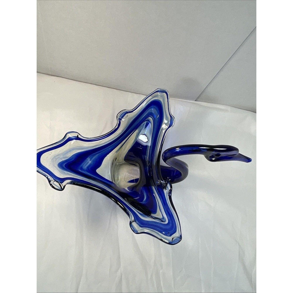 Vintage Hand Blown Glass Murano Style Swan Bowl 12" X 6"